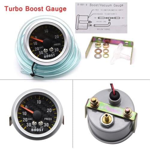 Turbo Boost Gauge PSI Analog Carbon Fiber Face Car 52MM Gauge Meter with Sensor -30~30 PSI for Auto Car Truck Background Light