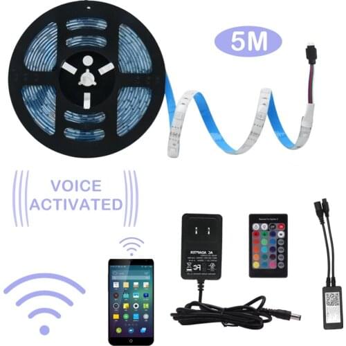 BORUIT 5M 150 LEDs Smart Led Strip Lights WIFI Voice Activated RGB Flexible Ribbon Tape Diode Strips