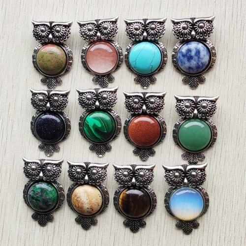 2020 new Fashion Vintage alloy natural stone mixed owl shape pendants for jewelry making wholesale 12pcs/lot free shipping