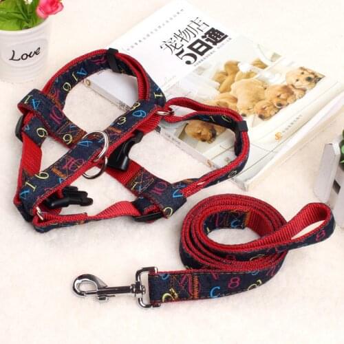 High Quality 120cm Length Fashion Denim & Nylon Rope Dog Leash Black/Red/Blue Jean Puppy Dog Harness+Leash Sets Pet Product