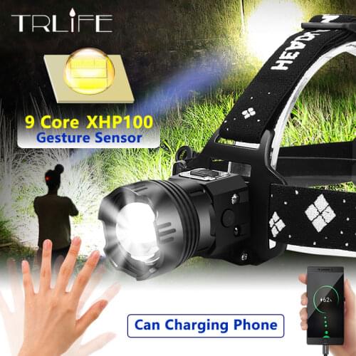 XHP100 IR Sensor LED Headlamp 18650 USB Rechargeable powerful LED Headlight Head Flashlight Head Lamp Torch Lantern for Fishing