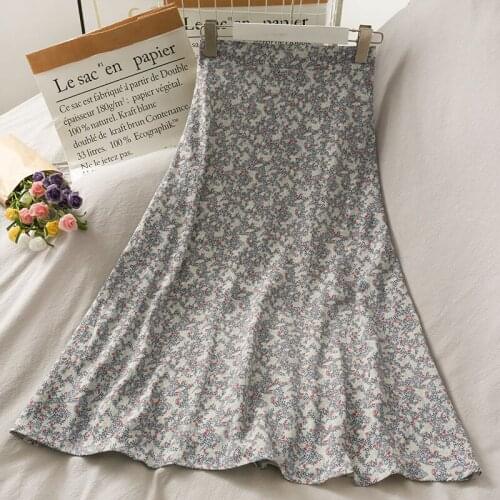 Retro western style all-match high-waisted long skirt was thin floral skirt female2021summer new printed mid-length A-line skirt