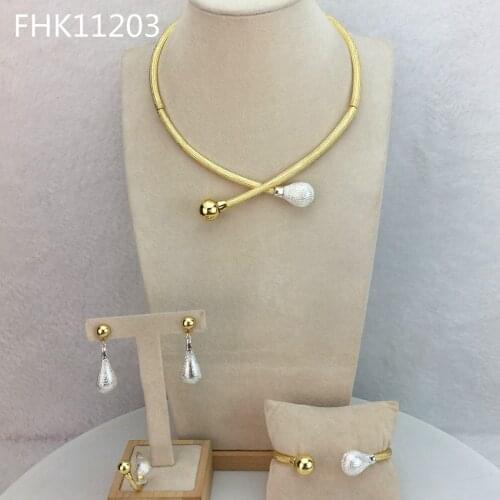Yuminglai High Quality African choker Simple Design Necklace and Earrings Jewelry Set for Women FHK11203