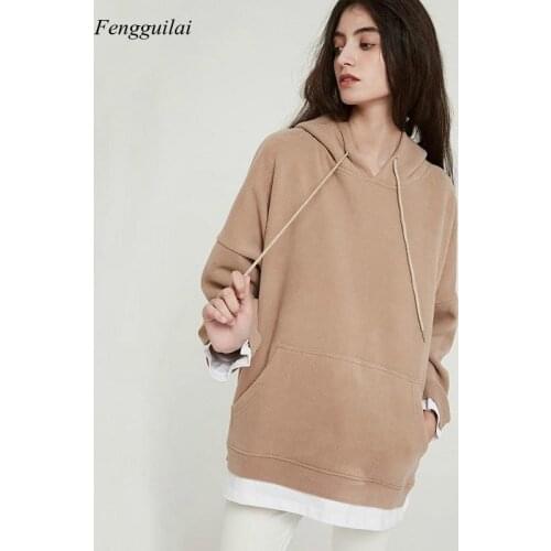 Women Casual Sweatshirts Warm Velvet Long Sleeve Oversize Hoodies Tops Autumn Winter Pullover Tops