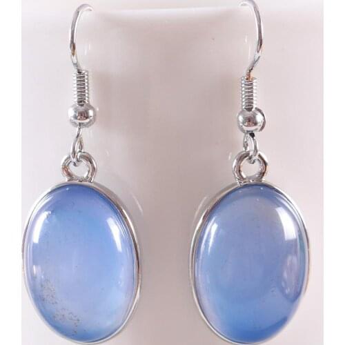 Natural Stone Blue Onyx Dangle Earrings for Women Gem Cabochon CAB Oval Beads Drop Earrings Fashion Jewelry U425