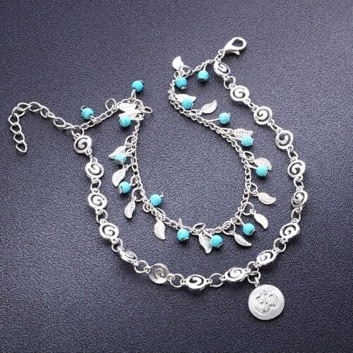 2019 Lotus Beach Anklet Gift For Women Young Girl Fashion Bohemian Beads Double Layer Anklets Beautiful Chains