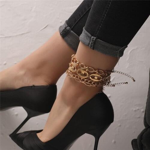 Zuowen Vintage Punk Luxury Thick Chain Anklet Bracelet For Women Adjustable Anklets On Foot Barefoot Gothic Party Women Jewelry
