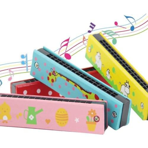 1pc Cartoon Wooden Harmonica Kids Music Instrument Educational Attractive Birthday Baby Educational Toys Color Randomly