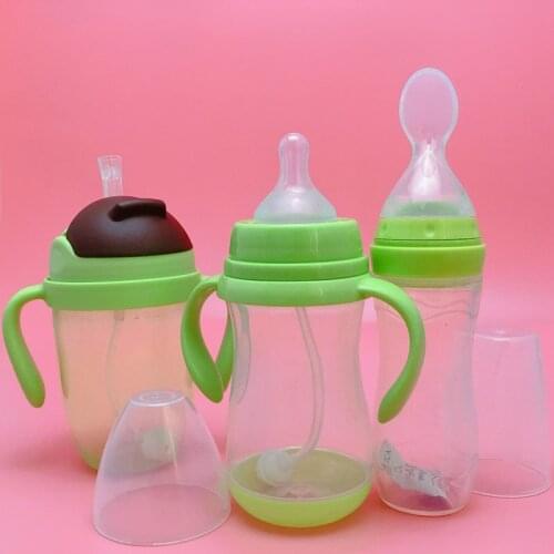 3Pcs/Set Baby Water Bottle Sippy Cup Soft Spout Cup Gravity Ball Bottle V-Type Straw Anti Choked Design for Baby 0-48 Months