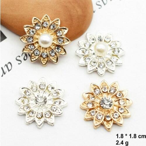 5 pcs Pearl Rhinestone buttons Alloy Material Flower Disk Rhinestone Buckle Accessories DIY Shoes, Clothes and Bow Tie Materials