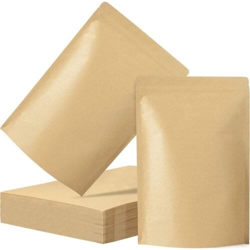 500pcs/lot Zipper Brown Kraft aluminizing pouch,Stand up kraft paper aluminium foil bag Resealable Grip seal Food Grade