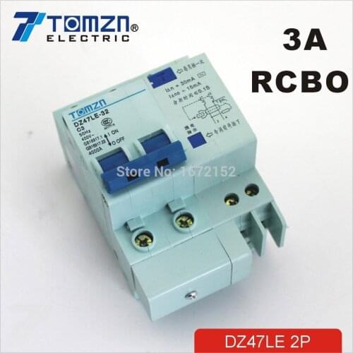 DZ47LE 2P 3A 230V~ 50HZ/60HZ Residual current Circuit breaker with over current and Leakage protection RCBO
