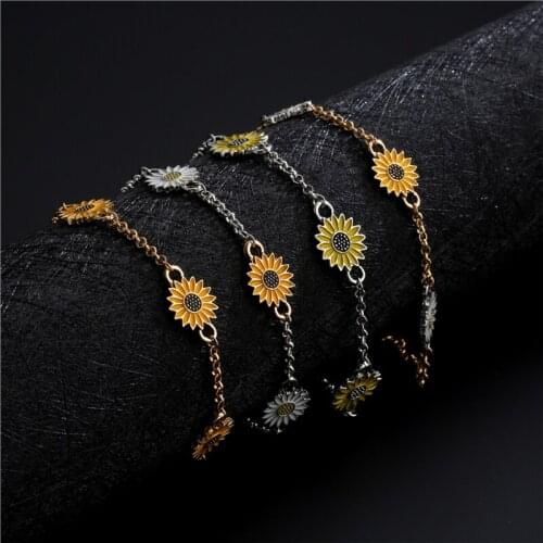 Gold/Silver Color Simple Chain Sunflower Anklets For Women Girl Beach Foot Jewelry Leg Chain Ankle Bracelets Women Accessories