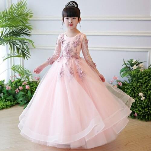 New Fashion Flower Girl Dress Bead Appliques Birthday Party Wedding Dress Children Fancy Princess First Communion Gown