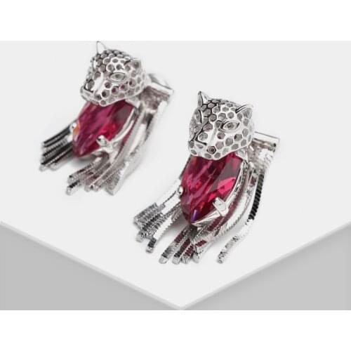 Amorita boutique 925 Leopard head fringe design fashion stud earrings