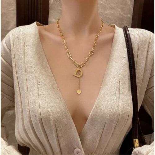 316L Stainless Steel Hip Hop Double Necklace Retro Thick Chain English Letter D H M Letter Necklace No Fade