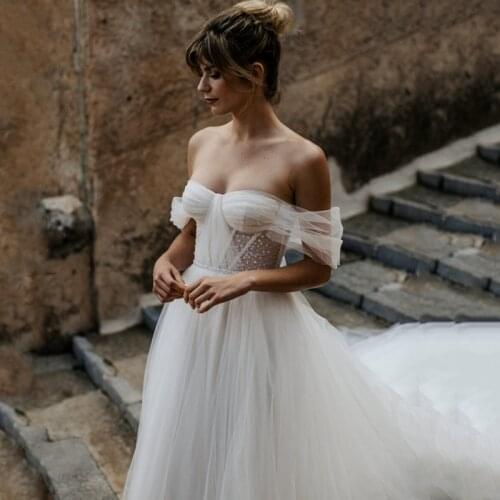 Eightree Elegant Wedding Dresses Beach Boho Off Shoulder Princess Bridal Dress Lace up Back A-Line Plus Size Ivory Wedding Gowns