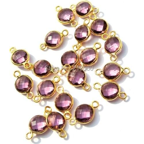 H-BP07 Light Amethysts Crystal Bezel Connector Pendant gold Bezel Charm Round Bezel Connector 6mm 8mm 10mm 12mm 14mm 16mm
