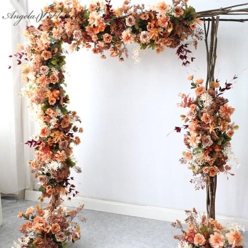 Retro Orange Series Artificial Flower Row Wedding Arch Decor Flower Arrangement Outside/in door Setting Party Props Flowers Wall