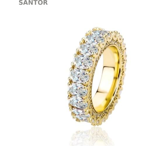 Hip Hop Ring Ice Out One Single Row Oval Zircon Cubic Zircon Ring Big Gold Plated Ring Gold Silver Color CZ Jewelry Rings Gifts