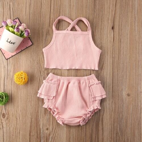 Summer Cute Baby Girls Outfits Suit Toddler Infant Fashion Casual Solid Backless Vest+Pleated Shorts 2Pcs Clothes Set
