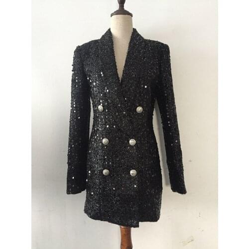 2021 Star Model Ladies Coat Skirt Double Brestra Ion Button Bright Silk Shiny Sequin Middle Length Suit O209