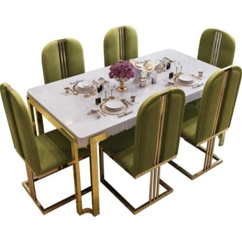 Fashionable stainless steel tempered glass dining table hotel dining table small flat 6-person rectangular combination table and