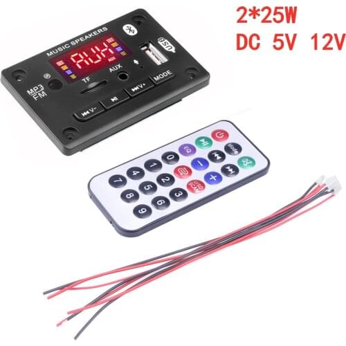 Kebidu Handsfree 5V/12V MP3 Decoder Board Bluetooth 5.0 WAV Decoding MP3 Player Audio Module With Amplifier WMA TF USB FM Radio