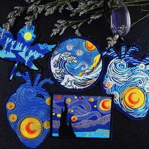 Van Gogh Patch Iron On Patches For Clothing Artistic Stickers For Clothes Embroidered Patches On Clothes Applique Stripe Badges