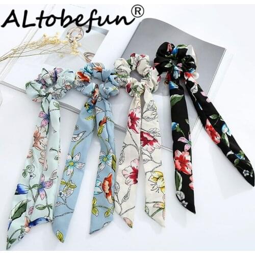 ALTOBEFUN Girl Bow Hair Band Female Retro Long Print Fabric Hair Accessories Women Fashion Creative Hair Ring TC064