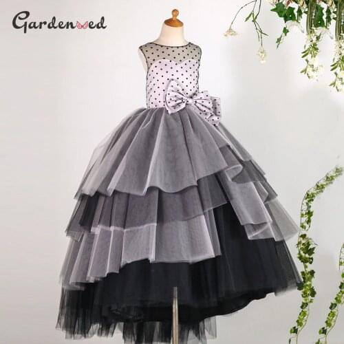 Vintage Polka Dot Kids Flower Girl Dresses Tull Layers Skirt Prom Dresses First Communion Dress Polka Dot Bow Satin Sash Dress