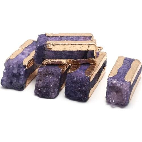 Natural Stone Amethysts Strip Pendants Rectangle Exquisite Charm For jewelry making DIY necklace Earring accessories 14x40mm