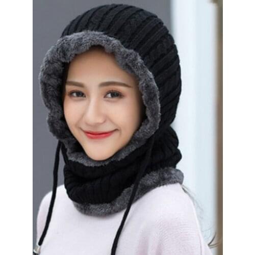 Simple Woman Skullies Beanies Riding Windproof Mask Ear Protect Balaclava Winter Hats For Women Thick Warm Knitted Cap