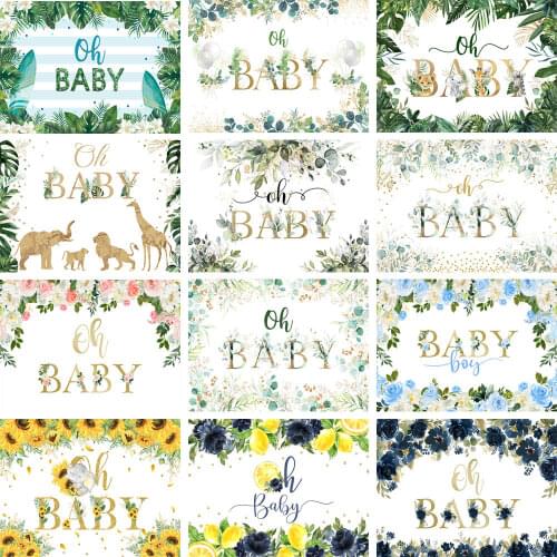 Oh Baby Newborn Birthday Background Cake Table Decoration Props Animals Flowers Green Leaf Photo Studio Baby Shower Backdrops