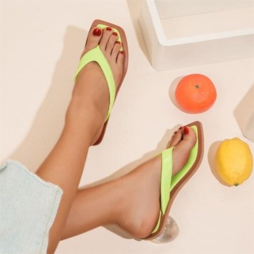 Summer Sandals Fashion New Design slippers outdoor Crystal Ball Low Heel PVC transparent Clear slippers Women Brand Flip Flops43