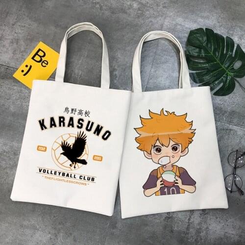 Harajuku Shopper Bags Anime Bags Haikyuu Shopping Bag Eco Canvas Cotton High Capacity Reusable Tote Bag Handbags Shoulder Bags