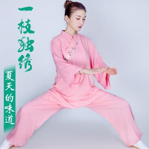 Cotton Linen Martial Arts Tai Chi Kungfu Meditaiton Uniforms Embroidery Women Loose Sweatshirt+pant Casual Workout Fitness Set