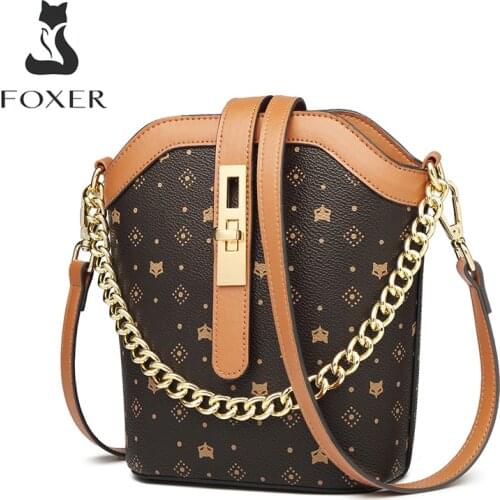 FOXER Brand Monogram Vintage Women Mini Totes PVC Leather Shoulder Bag Ladies Casual Handle Bag Female Designer Cross-body Bag