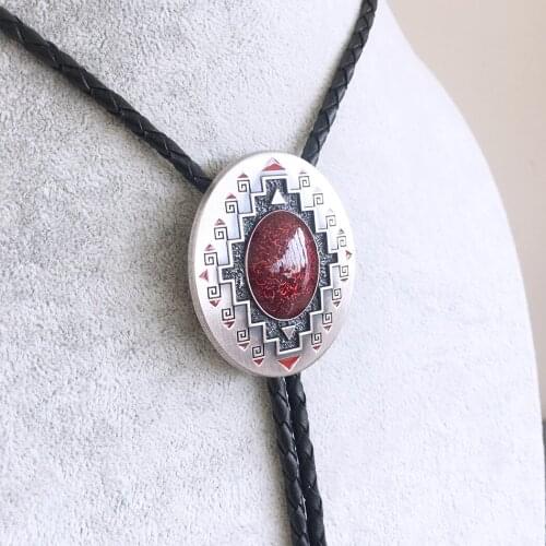 Vintage Silver Plated Southwest Pattern Oval Wedding Bolo Tie Neck Tie