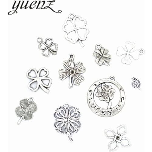 YuenZ 11pcs Antique silver color Charms Mix Lucky Clover charm metal pendants fit necklace Bracelets jewelry making U022