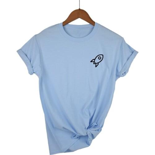 Harajuku Funny T Shirts ROCKET GRAPHIC POCKET Tee Shirt Women Cotton tshirts Cute Printing t-shirt Women Clothing Big Size