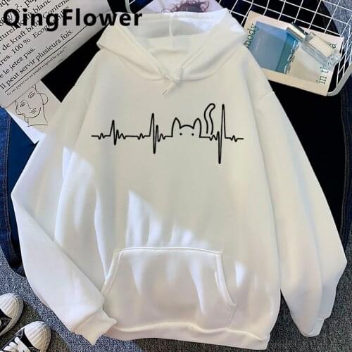 Harajuku Cat Funny Cartoon Kawaii Streetwear Hoodies Women Cute Cats Anime Ullzang Sweatshirt Graphic Kroean Style Hoody Female