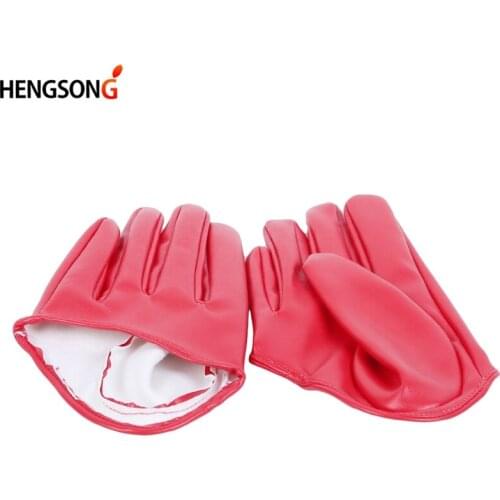 Women Fashion Half Palm Full Finger PU Leather Gloves Female Ds Hip Hop Candy Color Performance Gloves