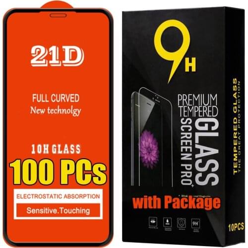 100pcs 21D Full Glue Tempered Glass 9H Screen Protector Film For iPhone 13 Pro Max 12 Mini 11 XS XR X 8 7 6 Plus SE With Package