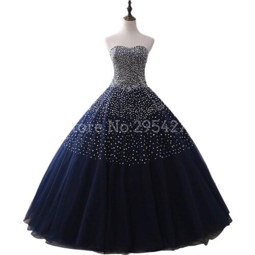 2019 Real Images Navy Blue Quinceanera Dresses Ball Gown Sweetheart Beaded Tulle vestidos de quinceaneras 15 anos