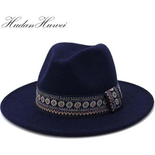 2020 New Autumn Winter British Style Woolen Jazz Fedora Hat Wide Brim Hat Men Women Fashion BlackLime Green Caps