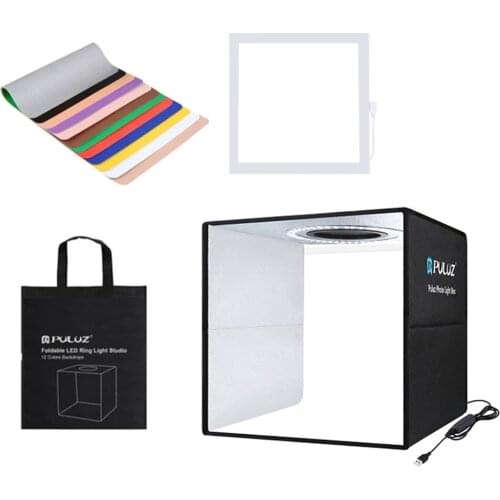 25cm Folding Tent Box Ring LED Lighting Dimmable Brightness Adjustable USB + Shadowless Light Lamp Panel Pad 12 Colors Backdrops