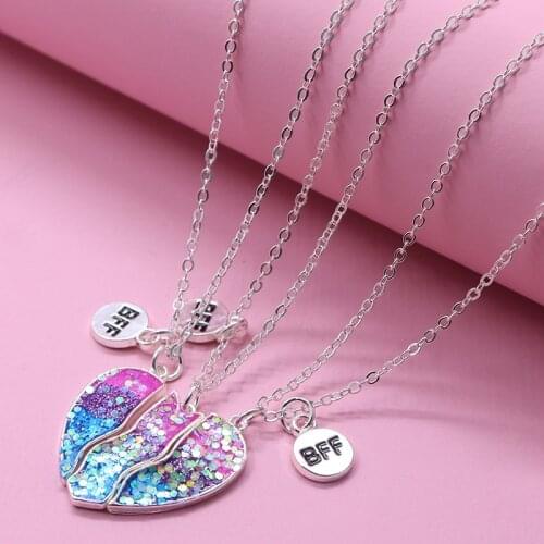 Fashion 3 pack Bff Heart Pendant Necklace Rainbow Enamel Broken Heart Pendant On Stainless Chains Necklace For Women