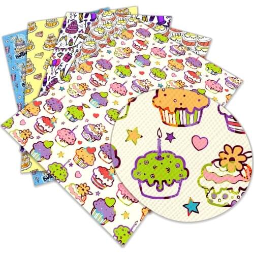 30 cm x 136 cm Cakes Printed Synthetic Leather Fabric Sewing DIY Bag Shoes Material