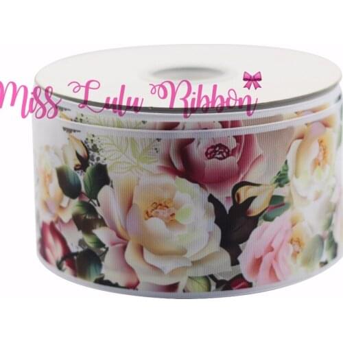 6-75mm Flower Printed Ribbon 3/8" Pink Rose Grosgrain Ribbon DIY Handmade Hair Accessories Wedding Decoration 7/8" 50 yards